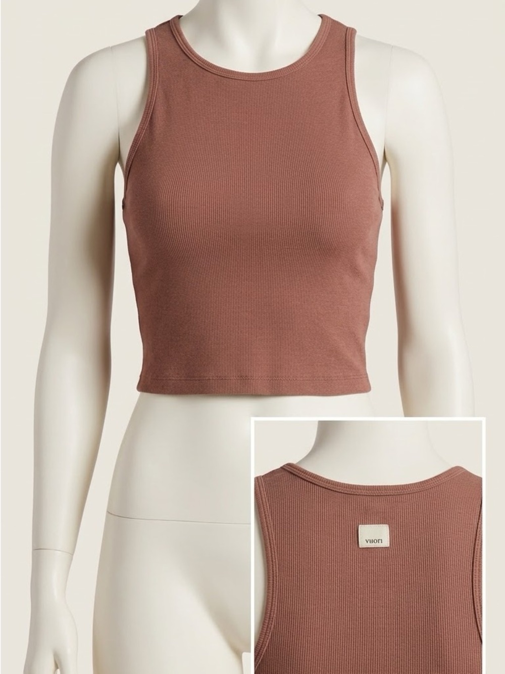 Vuori Ribbed Crop Tank Top - Mauve